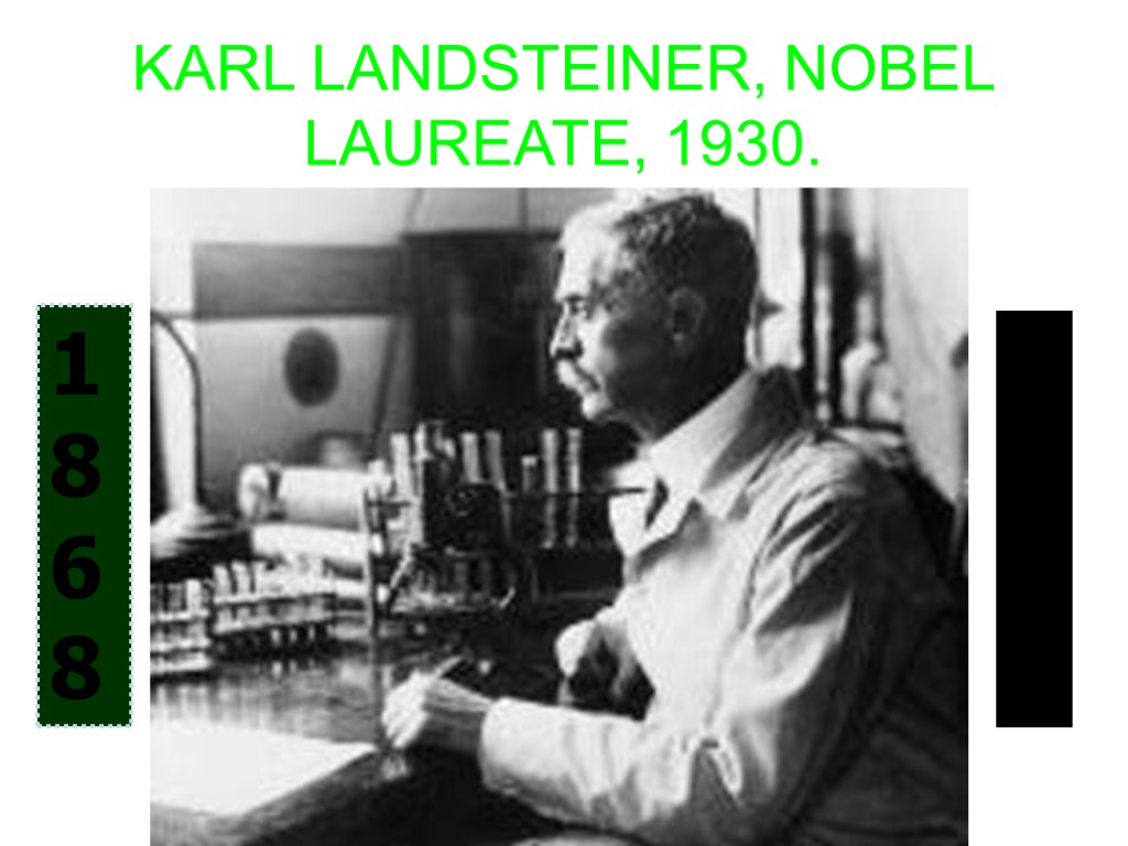 KARL LANDSTEINER, NOBEL LAUREATE, 1930. 1 8 6 8 1 9 4 3